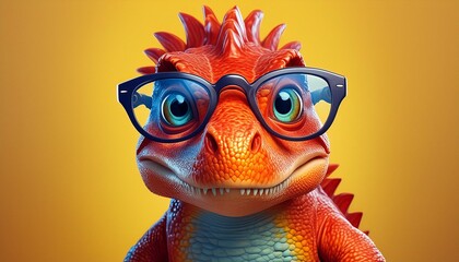 dinosaurio rojo con gafas