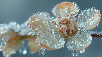 Wall Mural -   A close-up of a flower with water droplets on it, against a blue background