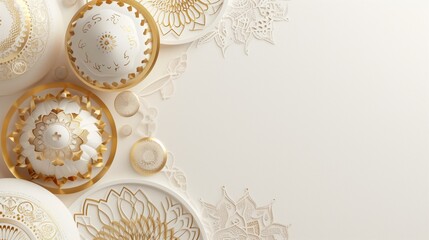 Wall Mural - Elegant ivory and gold mandala designs with delicate floral patterns, great for backgrounds.