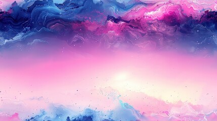 Wall Mural -   A vibrant painting of pastel-colored clouds surrounded by a radiant sun against a backdrop of pink and blue
