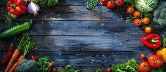 Wall Mural - Variety of fresh vegetables on a wooden backdrop