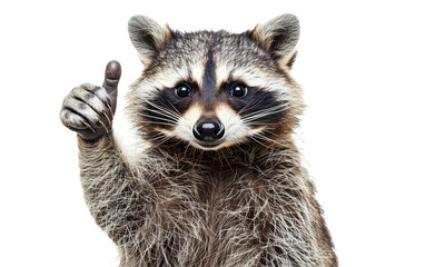 a raccoon giving a thumbs up on white background,png