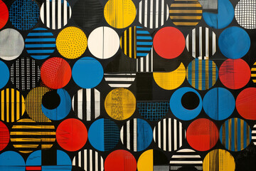 Wall Mural - AI generated illustration of abstract circles on black canvas with vibrant yellow, red hues