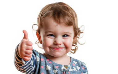 A toddler giving a thumbs up on white background,png