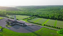 Aerial View Of Douaumont Ossuary In France. French Military Cemetery. Battle Of Verdun. Tomb Of Unknown French And German Soldiers. Crosses On The Graves At Ossuary, Verdun France.