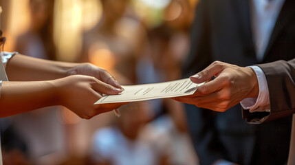 a person receiving an award or certificate of appreciation at a formal recognition ceremony. capturi