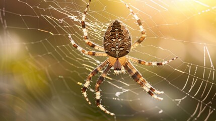 Poster - A macro shot of a garden spider capturing prey in its sticky web, demonstrating the efficiency of its hunting strategy in the natural world.