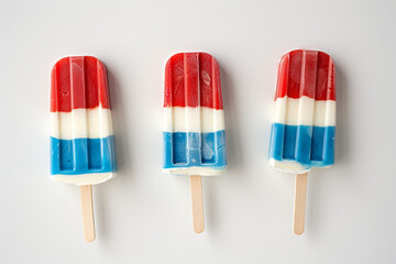 flat lay of the icy popsicles with red, white and blue stripes like an american flag.