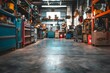 © Lucija - blurred background auto repair shop interior vehicle maintenance service concept mechanic garage workshop tools equipment cars automotive transportation industry work business