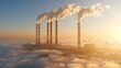 Smokestacks contribute to climate change by emitting carbon pollution into the atmosphere. Concept Climate Change, Carbon Emissions, Air Pollution, Industrial Impact,
