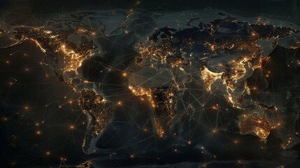 Aufkleber - A world map with lines of communication connecting cities and countries, illustrating the interconnectedness of global communication networks.