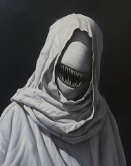 Wall Mural - A horror monster in a white robe and big scary teeth