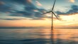 Symbolizing Offshore Wind Farms: Image of Wind Turbine in the Ocean. Concept Offshore Wind Farm, Turbine in Ocean, Renewable Energy, Sustainable Power, Clean Technology