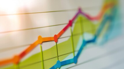 Poster - Close-up of a colorful line graph charting the progress of a business venture, illustrating success and achievement