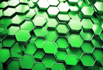 Wall Mural - 'background hexagon green three-dimensional abstract texture illustration hexagonal tech pattern technology design honeycomb geometric art business graphic modern structure render wallpaper'