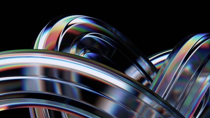 Poster - Abstract glass shape on black background, 3d render