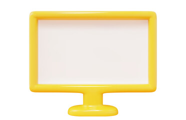 3d yellow PC icon. Computer or monitor in cartoon minimal style. Stock vector illustration on isolated background.