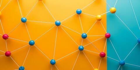 Poster - networking concept with colorful background and variety of pins connected