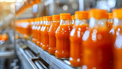 Wall Mural - Ketchup Bottling Line in a Standard Factory Environment. Concept Factory Layout, Production Process, Industrial Machinery, Quality Control