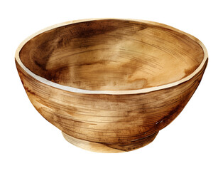 wooden bowl empty watercolor digital painting good quality