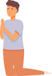 Boy praying on knees icon cartoon vector. Spiritual love. Gesture sign