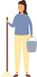Mother take mop and water bucket icon cartoon vector. House keeping. Cleaning routine