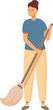 Mother cleaning with broom icon cartoon vector. Room work. House daily routine