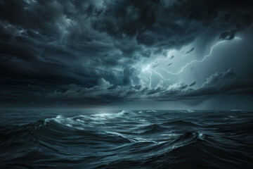 Wall Mural - an image depicting a dramatic thunderstorm approaching over the sea, emphasizing the dark clouds, li