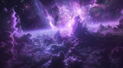 Poster - Spectacular view of starlight piercing through the clouds with vibrant nebula in the background