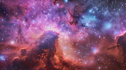 Wall Mural - This vibrant image captures the essence of a distant nebula, dotted with bright stars and colorful gas clouds