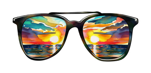 Wall Mural - sunglasses sunset reflection watercolor digital painting good quality