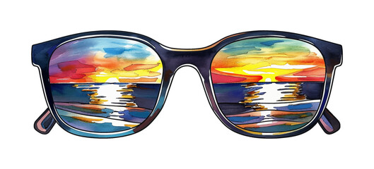 Wall Mural - sunglasses sunset reflection watercolor digital painting good quality
