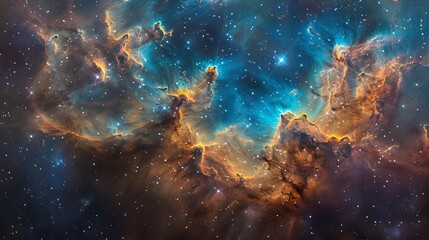 Poster - This stunning composition captures a vibrant nebula with glistening star clusters in resplendent colors