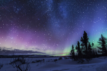 Wall Mural - an image combining the ethereal beauty of the aurora borealis with a clear, starry sky - generative 