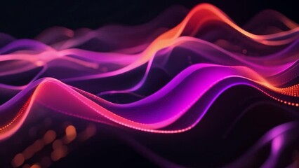 Poster - Sinuous digital light waves interlaced with bright particles against a dark purple backdrop.