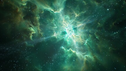 Aufkleber - Breathtaking green nebula with a dense starfield, depicting the surreal beauty of outer space and star creation