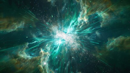 Poster - Spectacular image capturing a vibrant cosmic explosion, resembling a supernova or big bang, bursting with energy and light