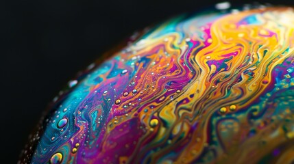 Poster - A detailed macro view of an abstract bubble's surface, highlighting the rich colors and intricate patterns