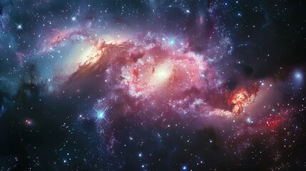 Poster - This deep space view shows a vibrant galactic nebula with clusters of stars and interstellar matter, perfect for space enthusiasts