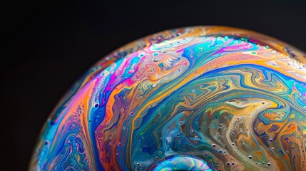 Poster - This image captures the mesmerizing marbled patterns on a soap bubble with a beautiful play of colors