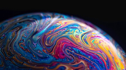 Poster - A close-up shot that showcases the swirling, vivid colors, and unique patterns created by light reflecting on a soap bubble