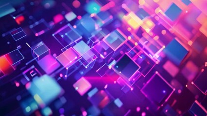 Poster - A visually striking abstract background featuring a blend of blue and pink colors with an arrangement of squares in varying sizes.