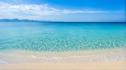 Wall Mural -  beautiful sandy beach and sea with clear blue sky background amazing beach blue sky 