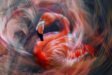 Wall Mural - an abstract flamingo representation, focusing on the artistic interpretation of the bird's form and 