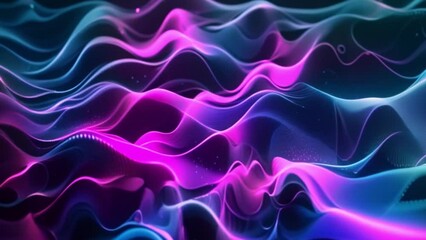 Fototapete - A graphic representation of wavy lines with a blend of blue and pink colors on a dark background.