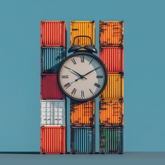 Wall Mural - A minimalist clock symbolizing the efficiency of cargo delivery.