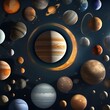 Collection of celestial bodies like planets and stars in outer space3