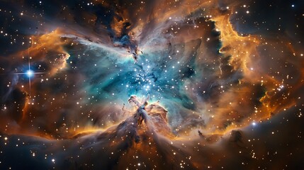 Poster - Capturing the sublime artistry of the universe, this image depicts a nebula radiating a spectrum of colors