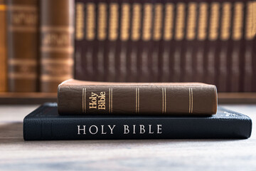 Wall Mural - Holy Bibles stacked on top of each other, Christian concept, religious symbol