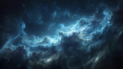 Poster - A mesmerizing celestial spectacle depicting a nebula with intertwining stars and gases creating a dynamic and vibrant cosmic scene